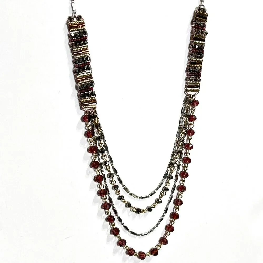 Layered Necklace Faceted Glass Linked Beads Silver Tone Feminine Boho Jewelry